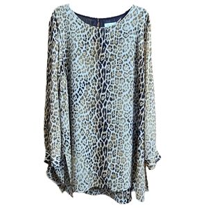 Calvin Klein Womens animal leopard print long sleeve blouse shirt top plus 2X